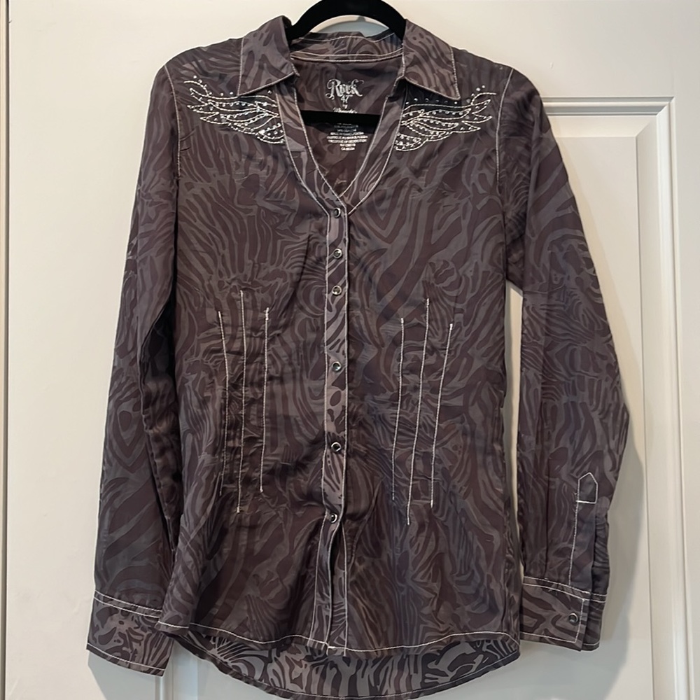 Rodeo Studded Rhinestone womens Western Top Rock 47 Wrangler Sheer iconic wings